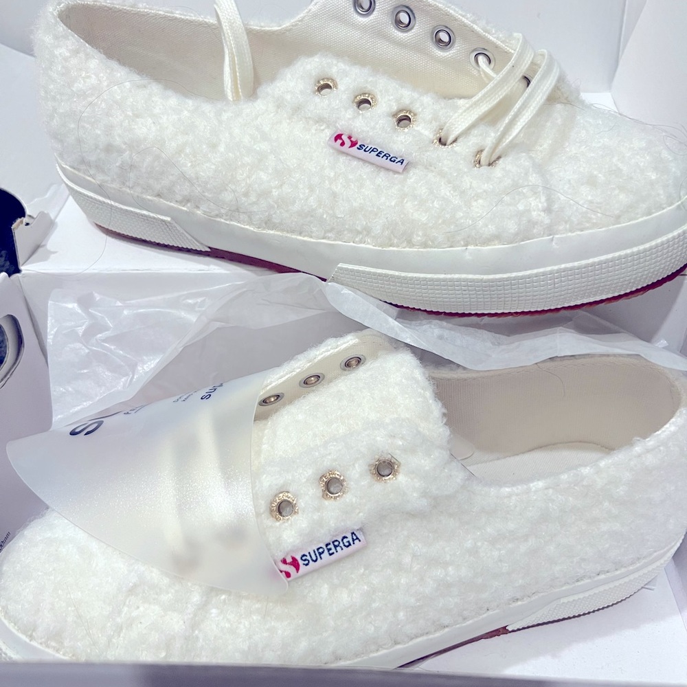 Superga Fantasia Womens white curly synth wool sneaker 71/2 7.5 NIB NEW 6 men’s